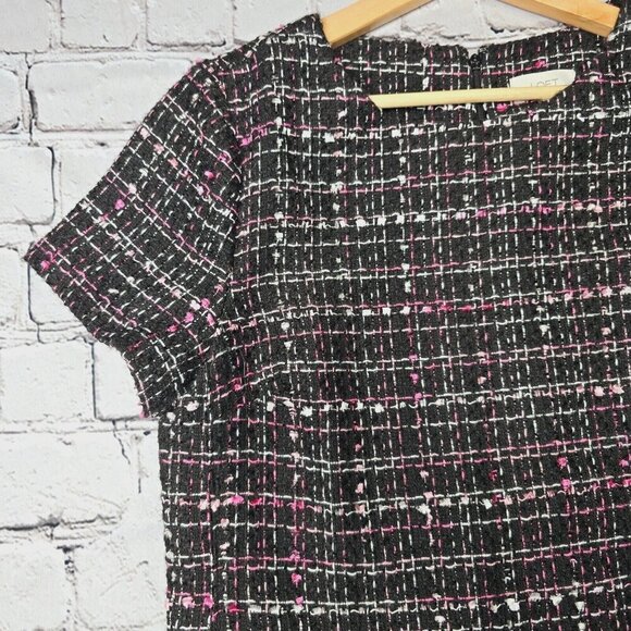 Loft Outlet Black Pink White Tweed Short Sleeve Shift Dress Size 8 - Picture 5 of 11